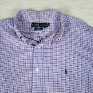 Ralph Lauren Blake Button Down Mens XL Purple White Plaid Cotton Shirt